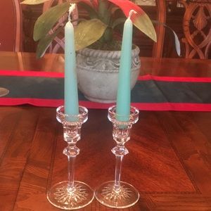 Rogaska Cut Crystal Stem Candle Holders Set of Two Signed